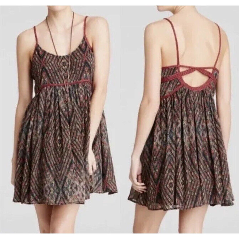 Free People Periscopes In The Sky babydoll dress s Keyhole strappy back aztec
